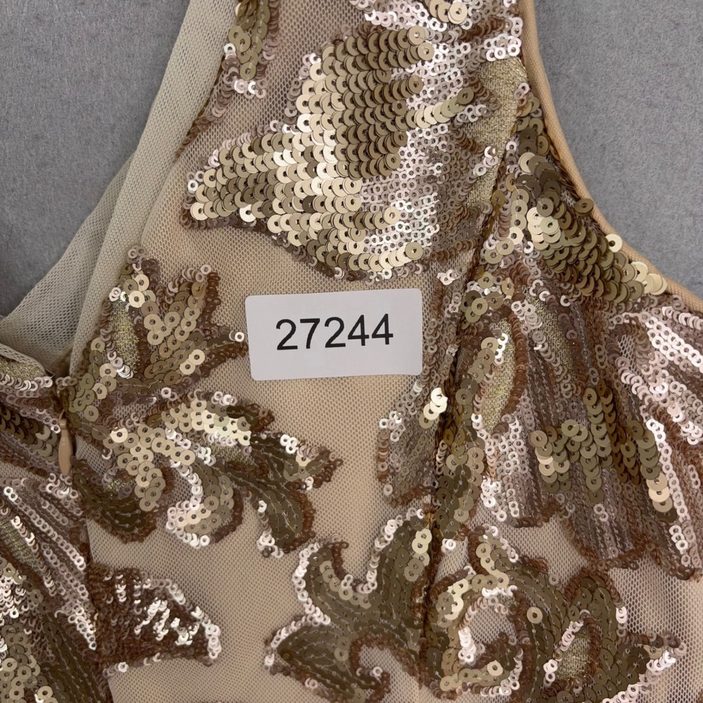 Marina Dress Women 12 Gold Sequin Floral Sleeveless V-Neck Cocktail Party Glam - Picture 8 of 8